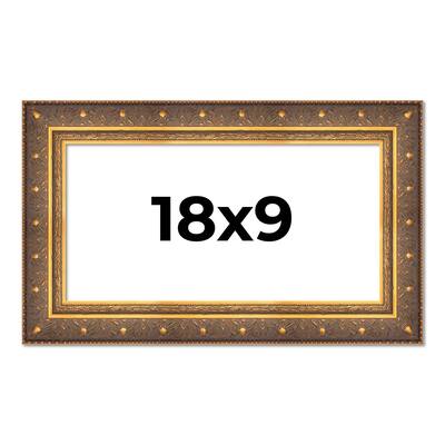 18x9 Frame Gold Real Wood Picture Frame inches Interior Frame Depth 1 inches Museo Bronze Ornate Photo Frame with UV Acrylic