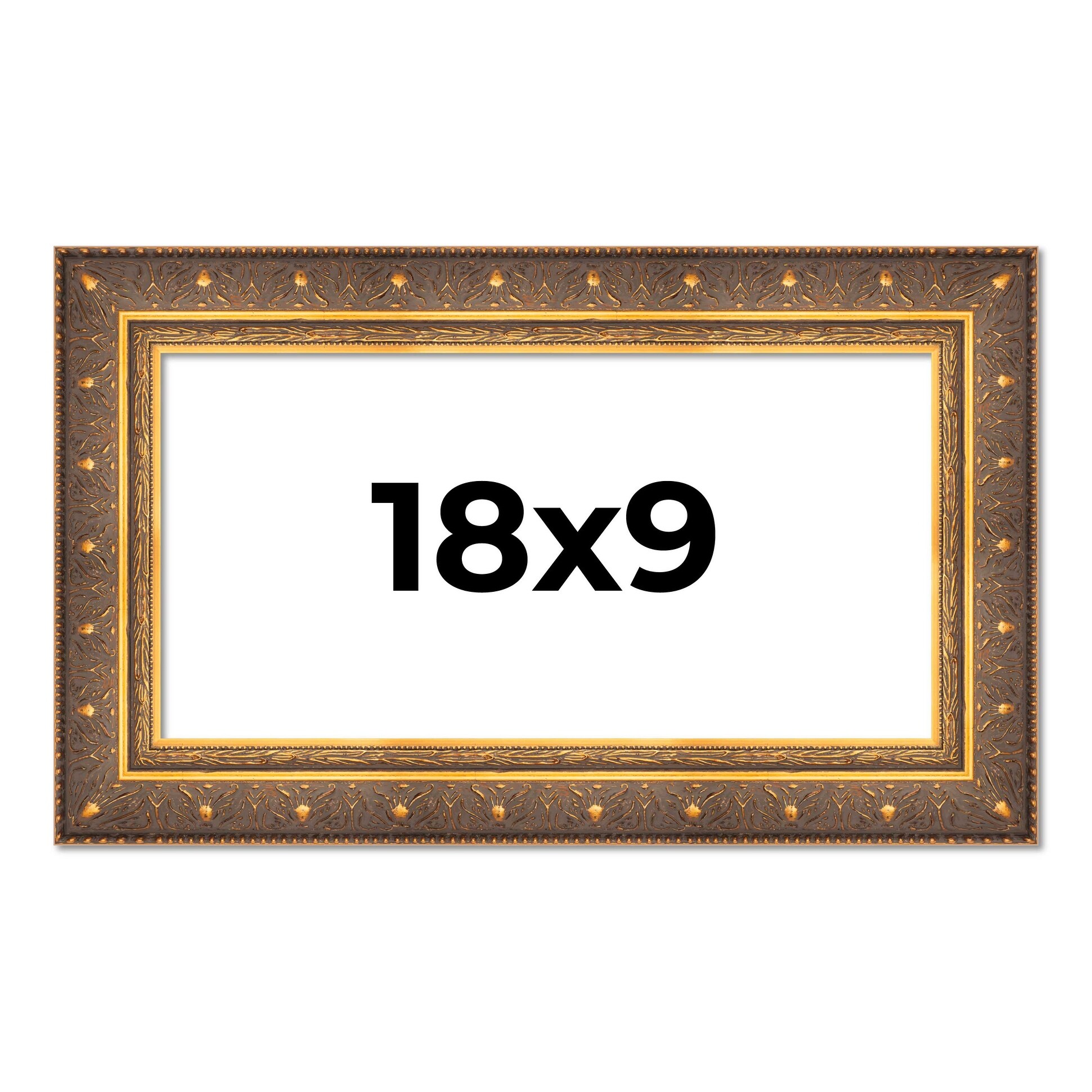 18x9 Frame Gold Real Wood Picture Frame inches Interior Frame Depth 1 inches Museo Bronze Ornate Photo Frame with UV Acrylic