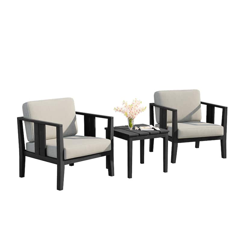 Uixe 3-piece Teak Solid Wood Outdoor Arm Chairs with Side Table Set