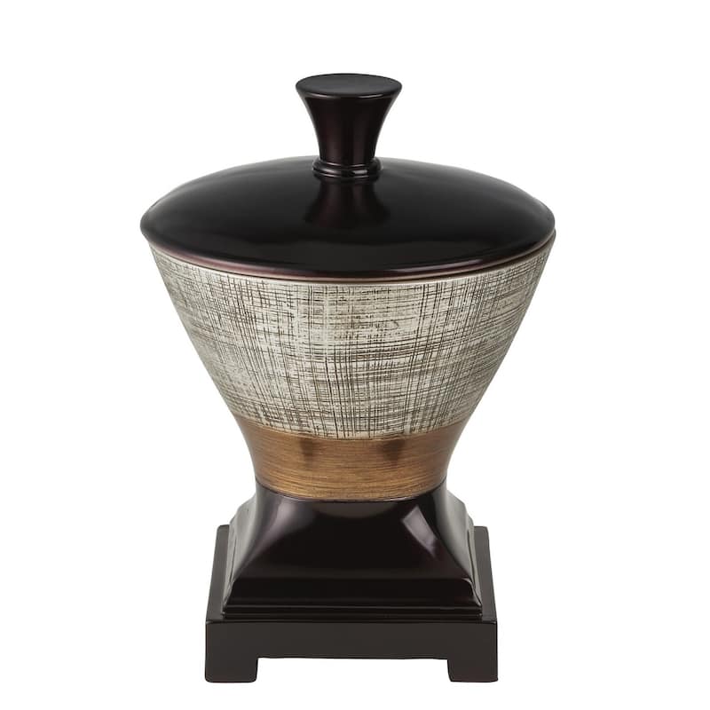 7" Espresso Gold And Silver Resin Striped Jewelry Box With Hand-Painted Designs