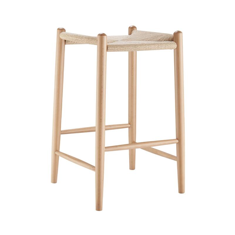 HomeRoots 27" Natural Rush and Solid Wood Backless Counter Height Bar Chair