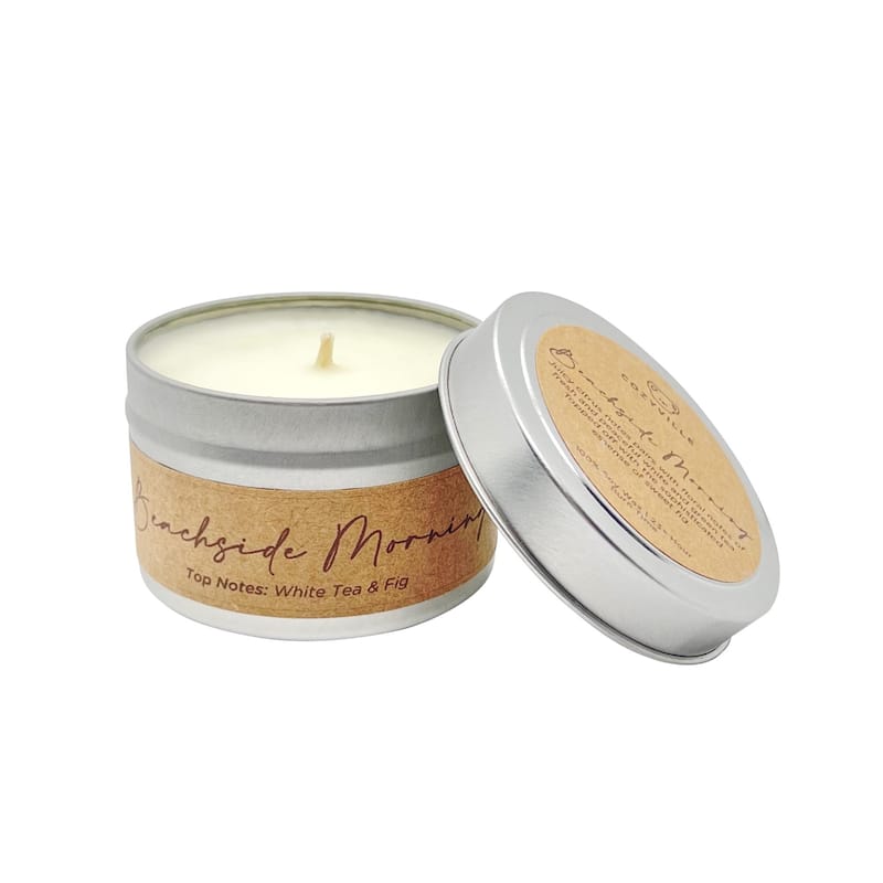 Cozyville Fragrances All Natural Soy Candles in Silver Tin/ Glass Jar - Beachside-Morning-2.7oz