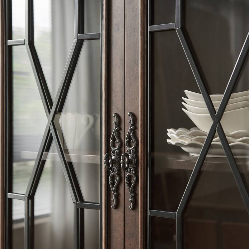 Morden Fort Living Room Wooden Tall Storage Cabinet with Glass Doors