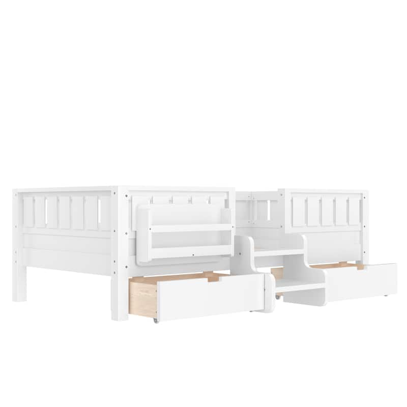 Multiple Colors Toddler Montessori Bed Children's Platform Bed with Low Profile Stairs, Built-in Bookshelf and Storage Drawers