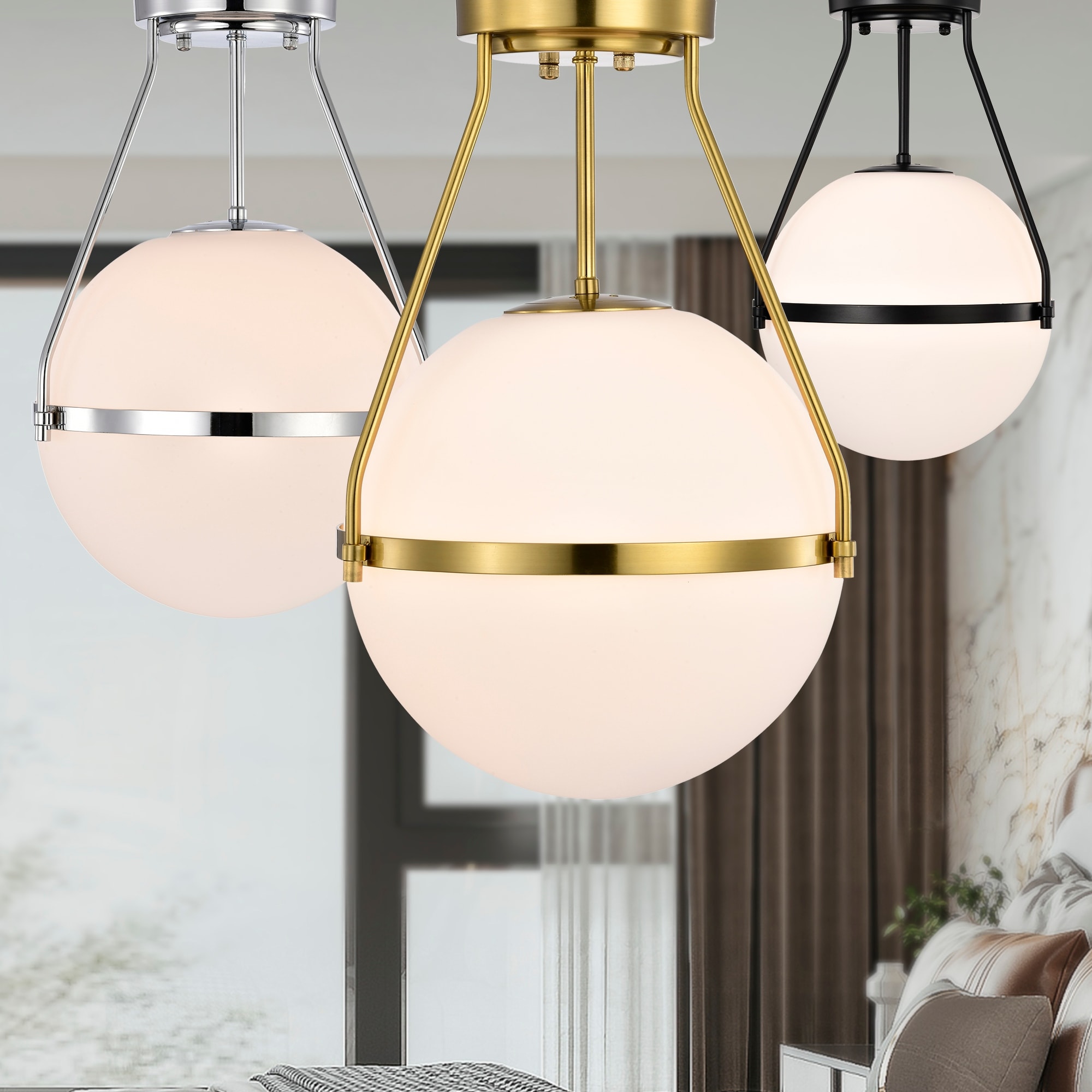 Warehouse of Tiffany Lomique Contemporary Semi-Flushmount Ceiling Lamp Metal with Frosted Globe