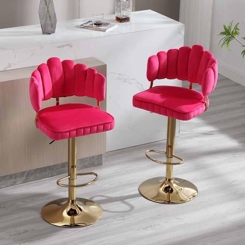 HOMEFUN Velvet Swivel Adjustable Height Scallop Bar Stools With Footrest(set of 2)