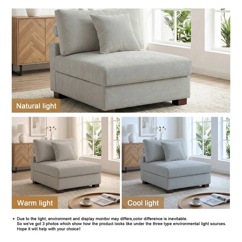 35" W Modern Chenille Armless Accent Chair Sectional Module with Pillows