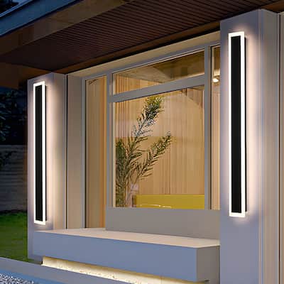 60" Modern Outdoor Wall Light, 2-Pack Dimmable Exterior Linear Sconce