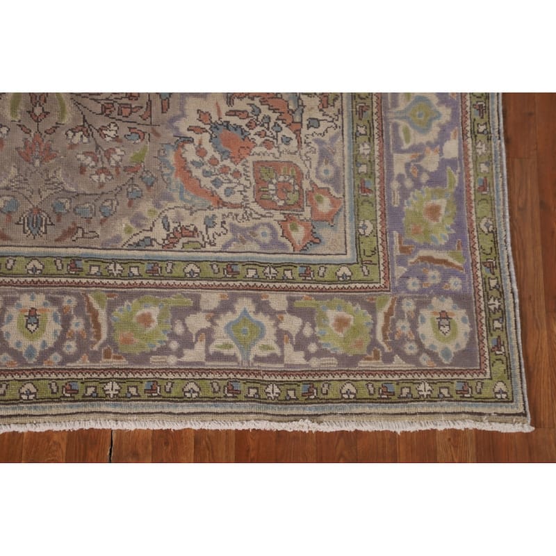 Gray Floral Tabriz Persian Vintage Area Rug Handmade Wool Carpet - 6'7" x 9'10"