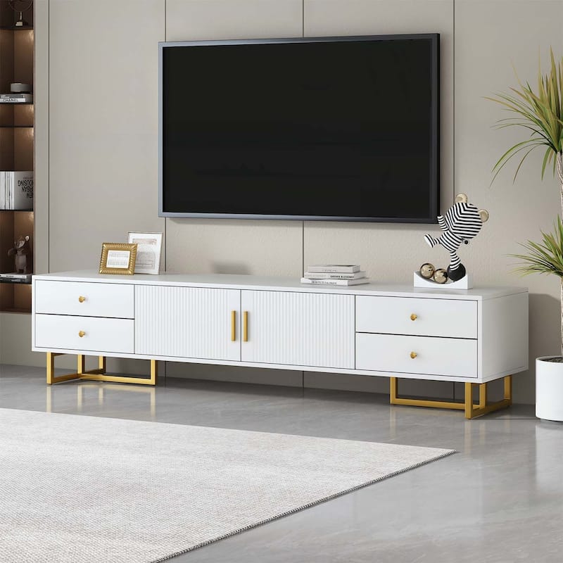 Modern TV Stand for 65+ Inch TVs,Entertainment Center with Storage and Elegant Wave Groove Design - White