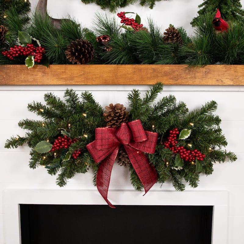 Pre-Lit Canadian Pine Artificial Christmas Swag - 32" - Clear Lights