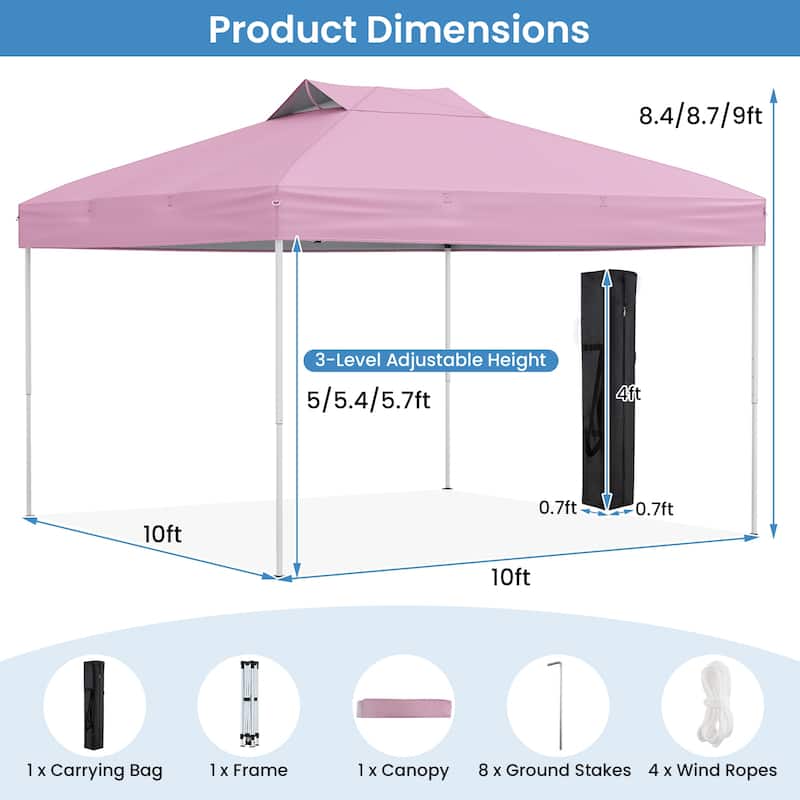 10x10 Pop Up Canopy Tent with One-Push Lock and Adjustable Height Gazebo Included Stakes Ropes