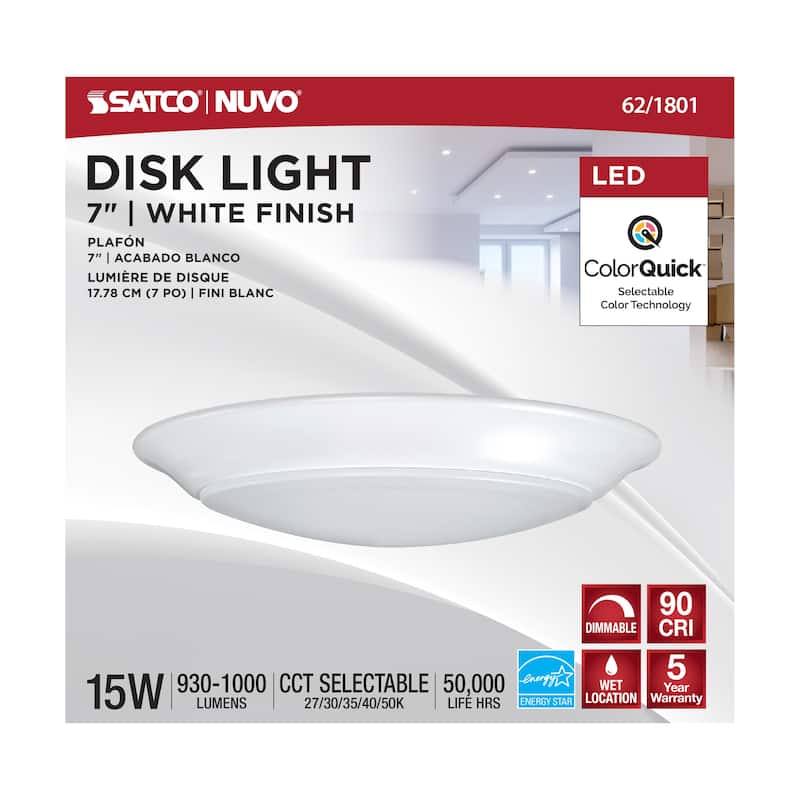 7 in. LED Disk Light 5-CCT Selectable 27K/3K/35K/4K/5K White Finish