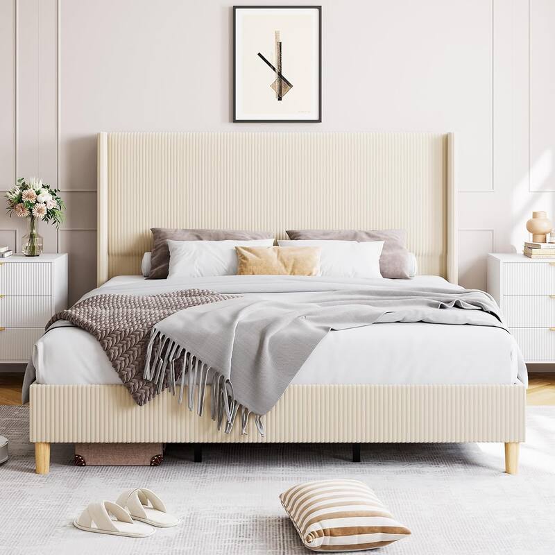 IDEALHOUSE Corduroy, Platform Bed with 51"Tall Vertical Headboard
