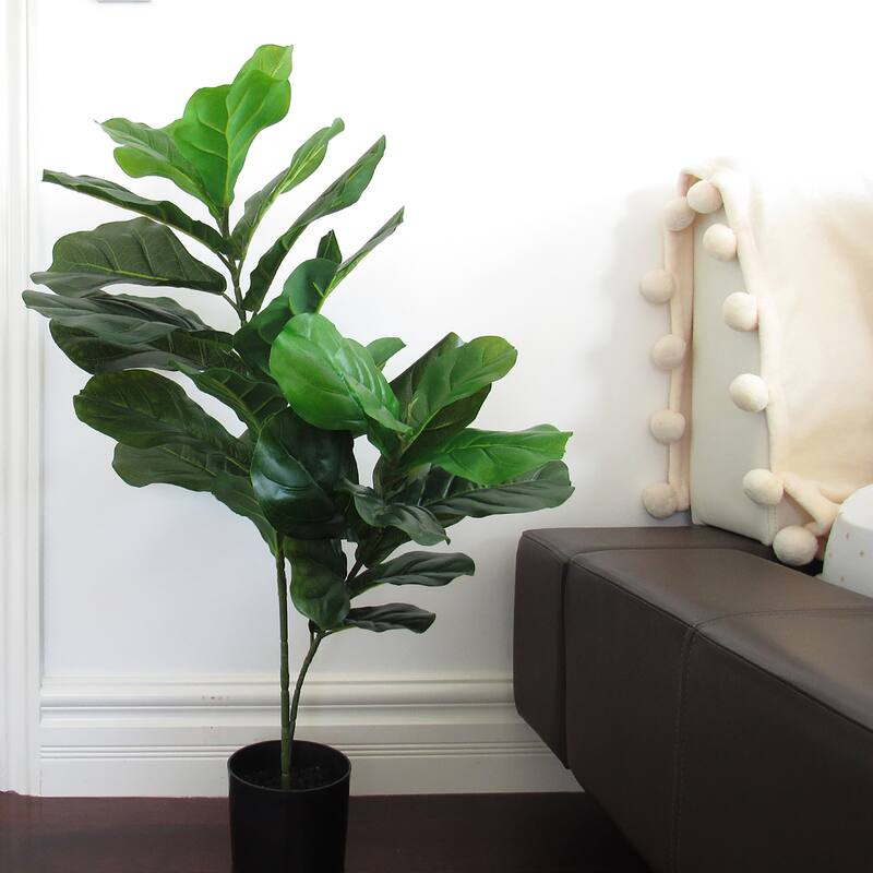 3ft Artificial Fiddle Leaf Fig Tree Plant in Black Pot - 36" H x 24" W x 18" DP