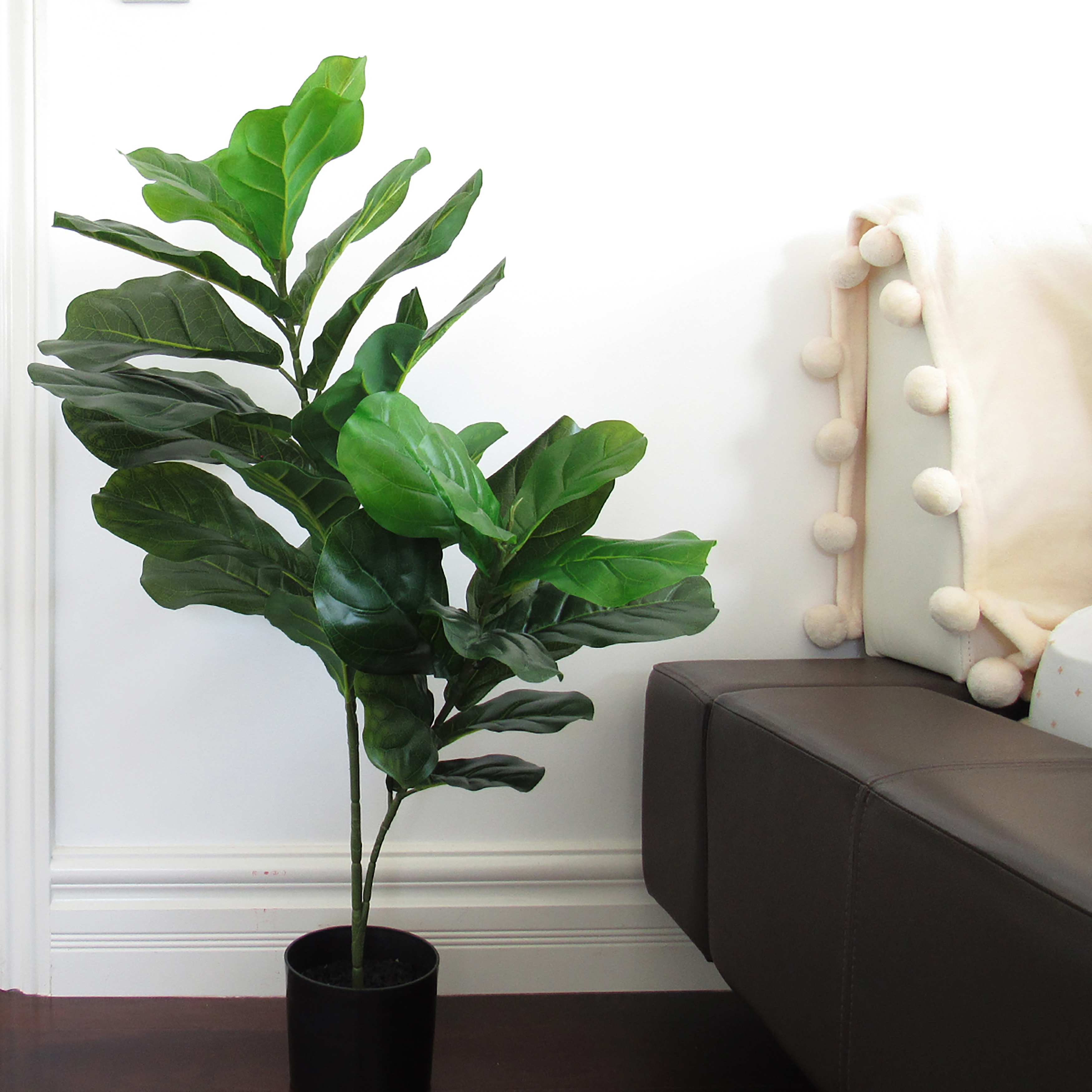 3ft Artificial Fiddle Leaf Fig Tree Plant in Black Pot - 36" H x 24" W x 18" DP