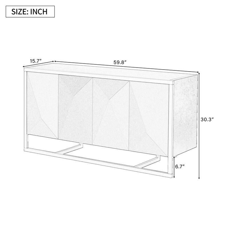 Sideboard Cabinet with 4 Doors, Kitchen Buffet Cabinet with Metal Legs, Storage Cabinet with Adjustable Shelves