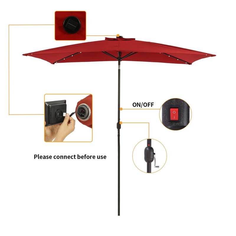 10 ft.LED Aluminum Rectanglar Market Patio Umbrella