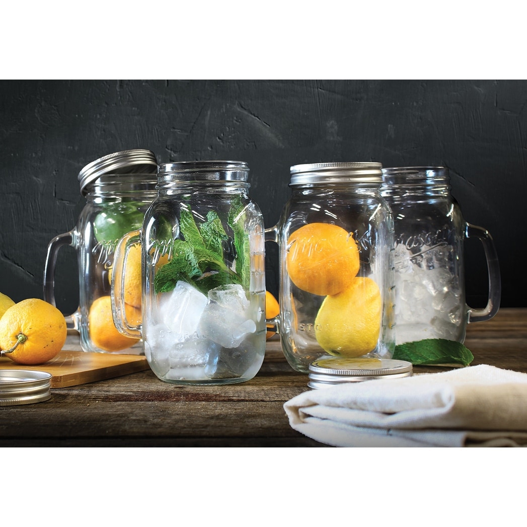 Mason Jar 16 Oz. Glass Mugs with Handle and Lid Set of 4 - Home Essentials  & bey