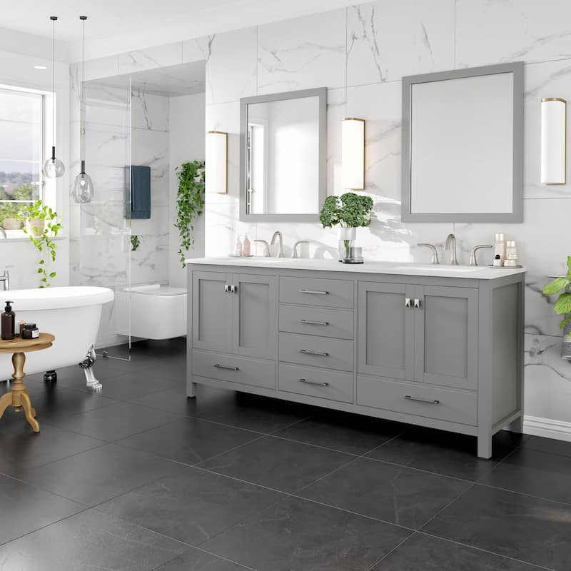 Eviva Aberdeen 78"W DS Bath Vanity with Carrara Quartz Top
