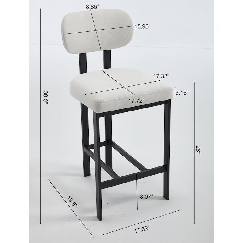 Modern Upholstered Fabric Barstools with Metal Legs (Set of 2)