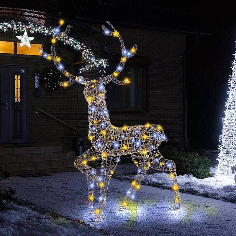Costway 4.6 FT Pre-Lit Christmas Reindeer with 170 Bright LED Lights - See Details - See Details - LED Lights - overstock.com/bedbathandbeyond.com
