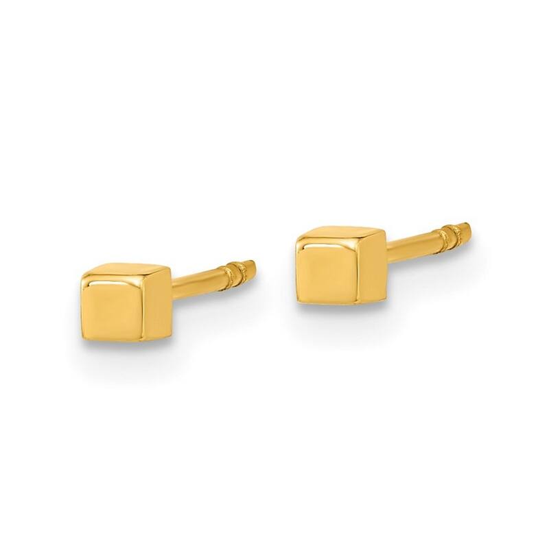 Curata 14k Yellow Gold Small 2.5mm Polished Cube Post Earrings