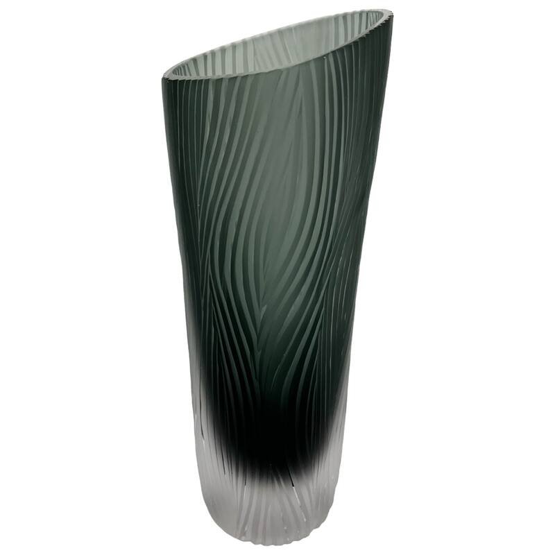 13" High Premium Contemporary Glass Vase in Grayish Blue