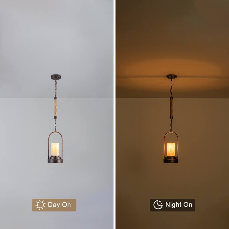Retro Industrial Iron Pendant with Alabaster Candle Shade