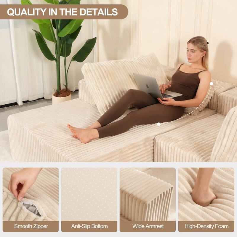 L-Shape Sectional Sofa with Chaise & Pillow, Deep-Seat Cloud Couch