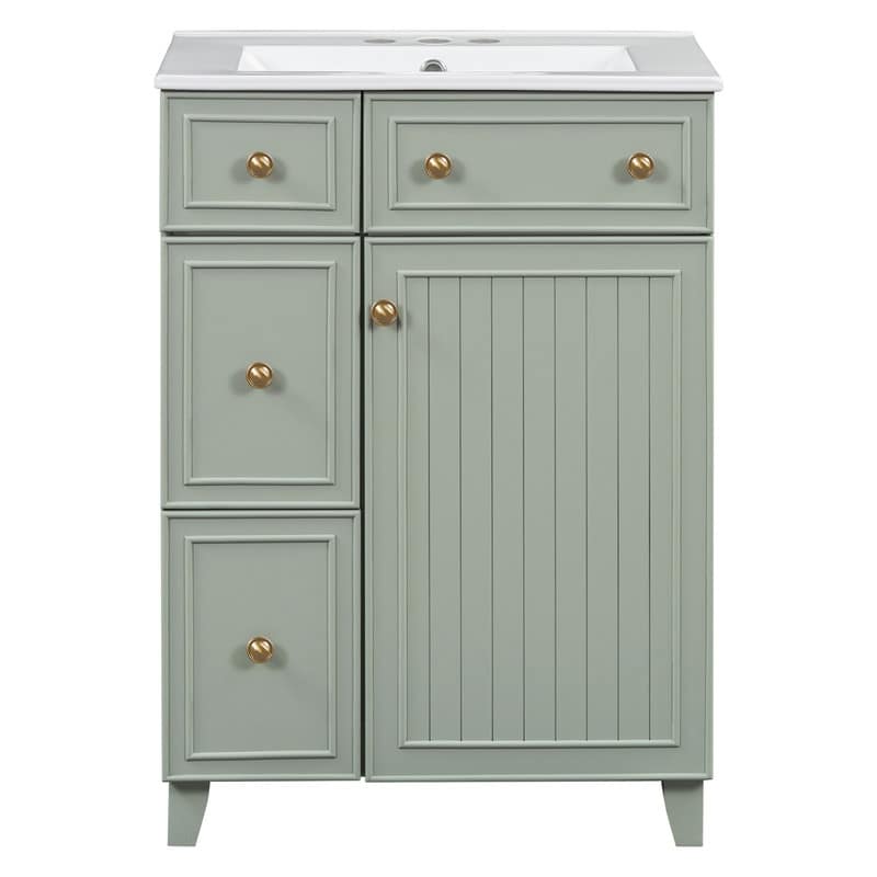 Bathroom Vanity Set: 24-Inch Cabinet With Ceramic Sink, Two Drawers And A Single Door - 24"W*18.3"D*34.3"H