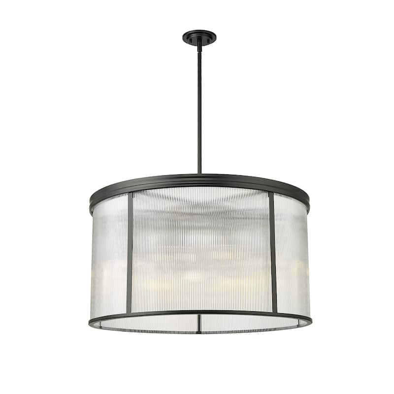 Carnaby by Z-Lite 9 Light Chandelier in Matte Black with Clear Ribbed Glass Shade - Matte Black