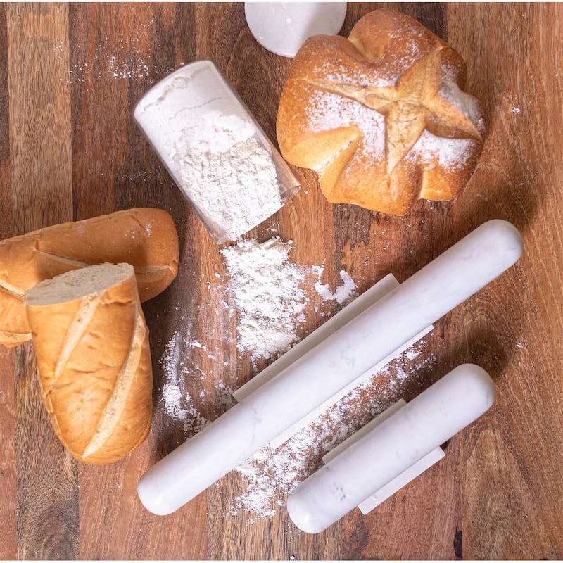 White Marble Rolling Pin w/ Base -ST - White