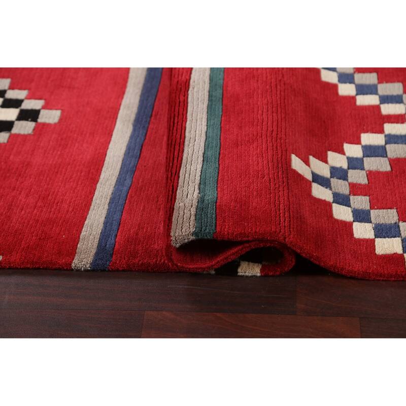 Vegetable Dye Tribal Chevron Nepalese Oriental Wool Area Rug Handmade - 6'0" x 9'0"