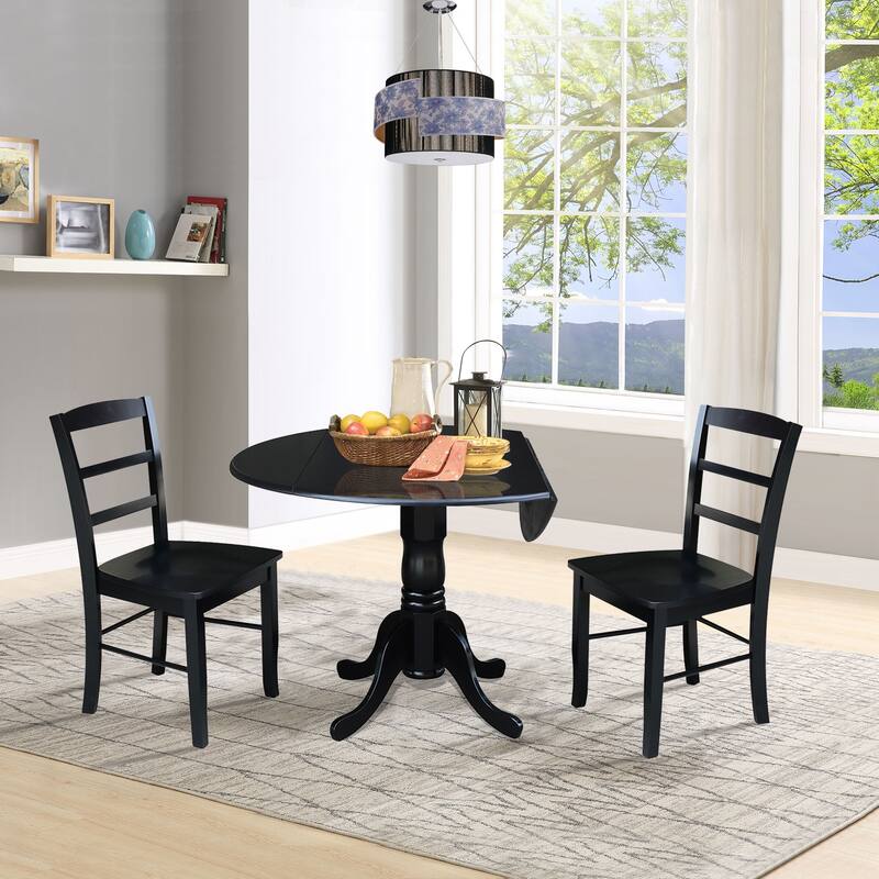 42-inch Dual Drop-leaf Pedestal 3-piece Dining Set
