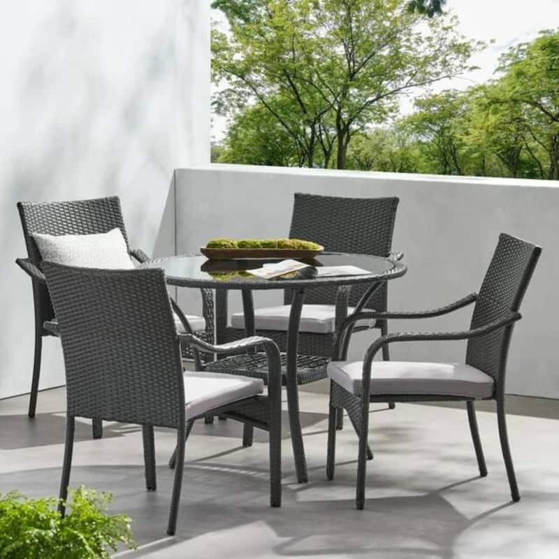 Outdoor Rattan Dining Set with 4 Dining Chairs,Grey - Grey