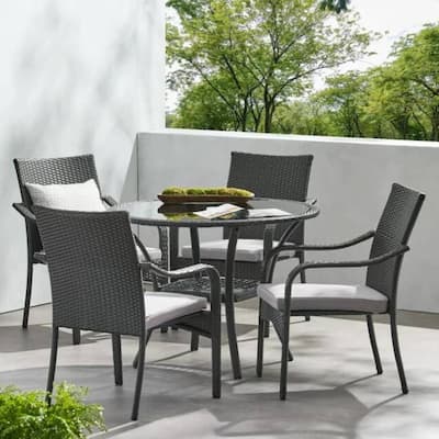 Outdoor Rattan Dining Set with 4 Dining Chairs,Grey