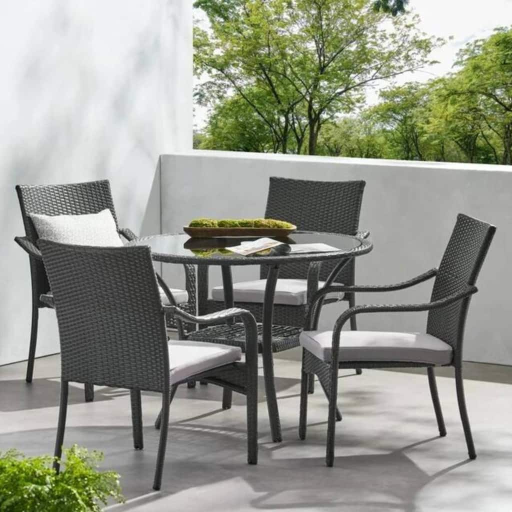 Outdoor Rattan Dining Set with 4 Dining Chairs,Grey