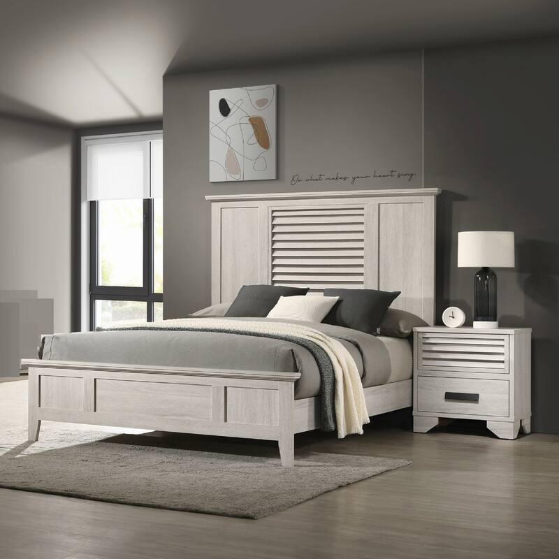 1pc Contemporary 2-Drawer Louvered Design Nightstand