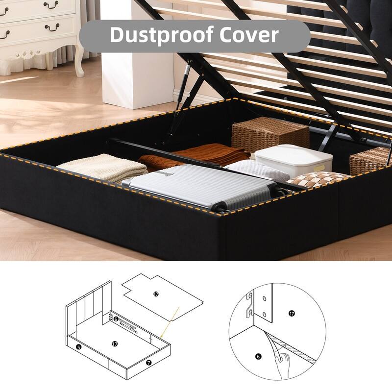 Plywood Frame Upholstered Platform Bed with Lift-up Storage