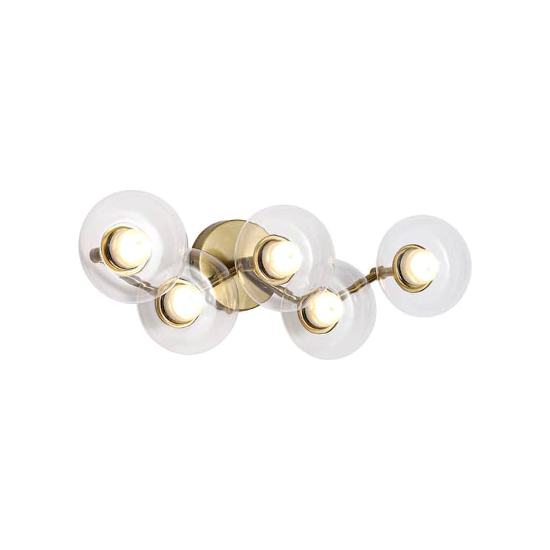 20.9" 5-Light Modern Gold Integrated LED Bathroom Vanity Light/Semi-Flush Mount Light with Clear Oval Glass Shades