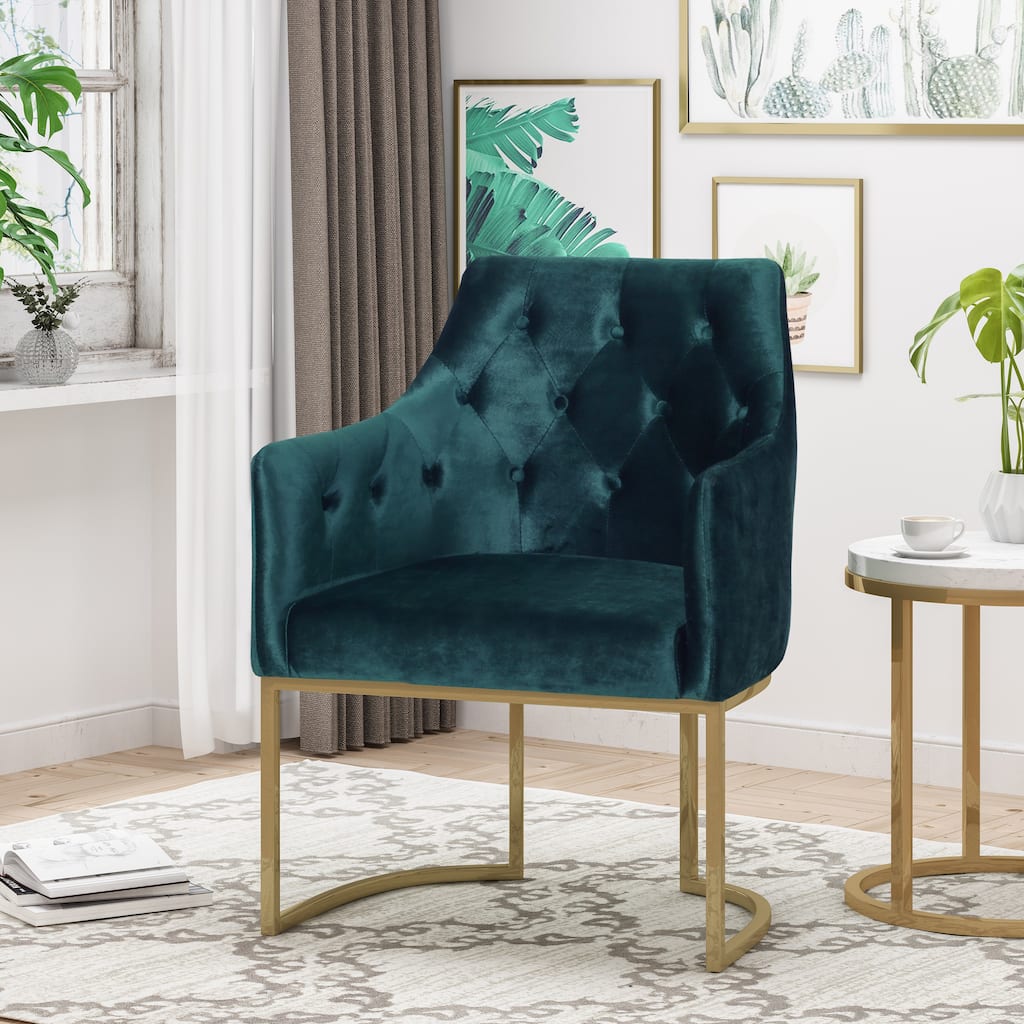 Teal Modern 26" Altay Velvet Button Tufted Club Chair with Iron Legs for Living Room