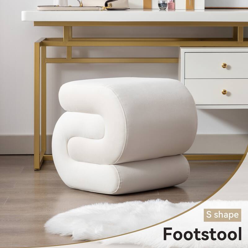 S-shape Velvet Fabric Ottoman Makeup Stool Footstool