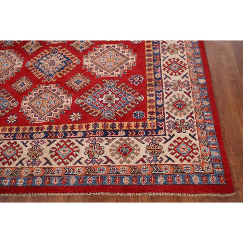 Hand Knotted Oriental 100% Wool Carpet Traditional Geometric Red Kazak Area Rug - 9' 6'' X 6' 7''