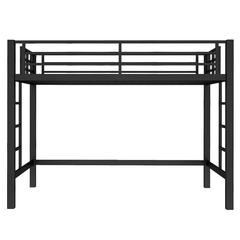 Twin XL Size Metal Loft Bed Frame with Ladders and Guardrails