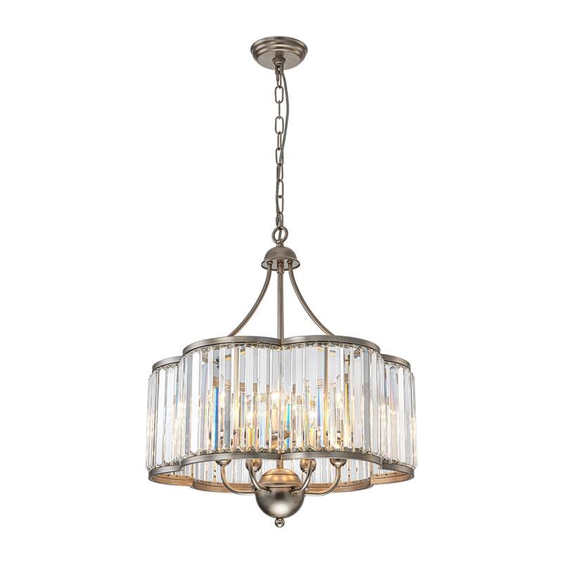 6-Light Glam Distressed Silver Crystal Accented Round Lantern Pendant - 21.7 Inches