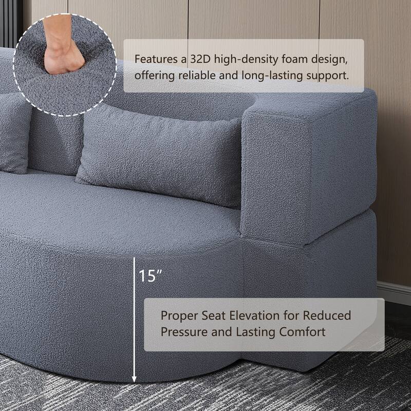 2-in-1 Convertible Sofa Bed, Full Size Folding Loveseat Couch with Soft Teddy Fabric, No Assembly Needed