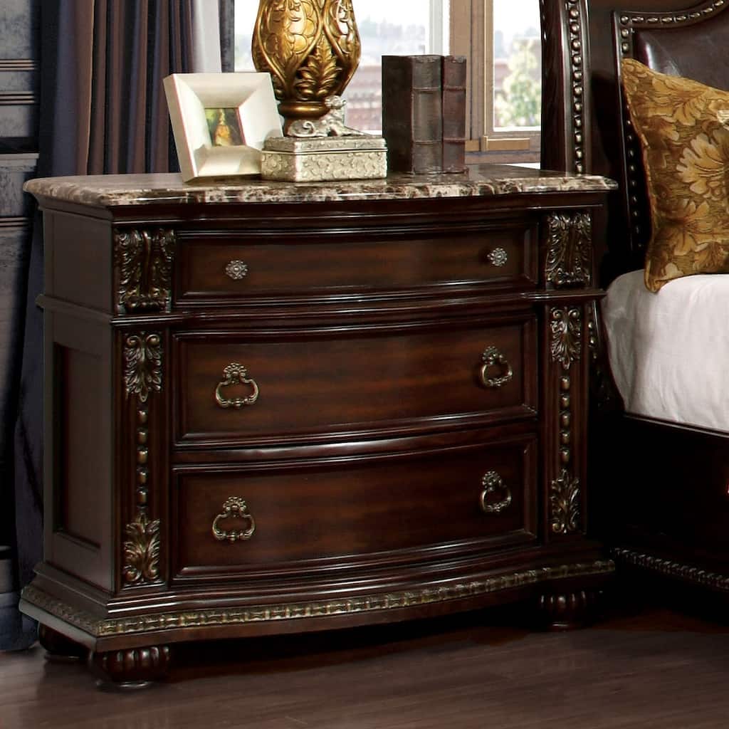 Furniture of America Etane Traditional Solid Wood Genuine Marble Top Nightstand