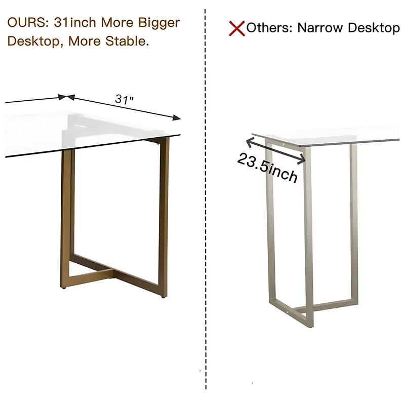 47 in.Tempered Glass Top Gold Base Elegant Dining Table