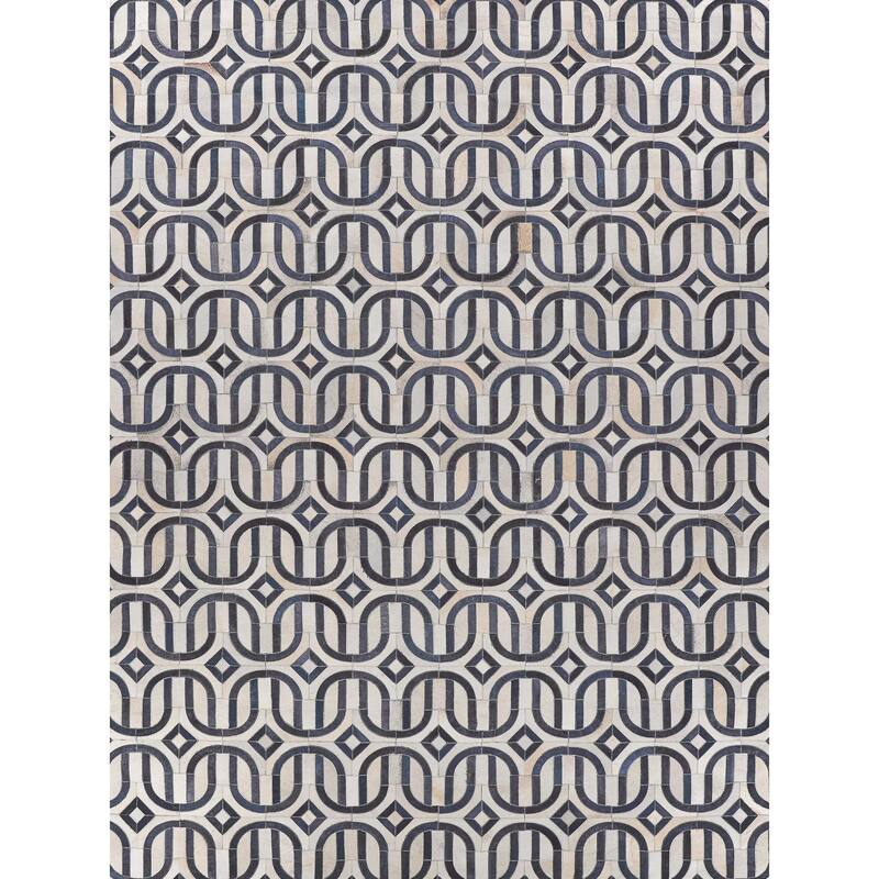 EXQUISITE RUGS Natural Hide Hand-stitched Leather Hide Silver/Blue Area Rug.